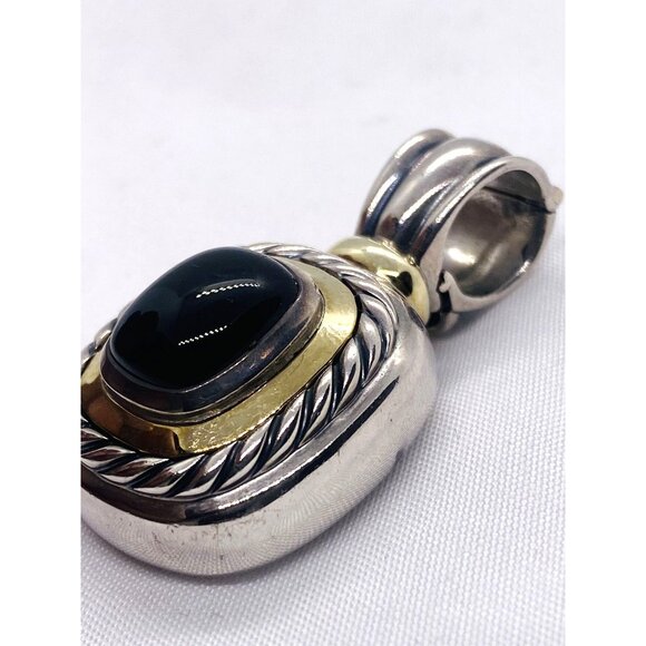 David Yurman 925 Silver 585 Gold Black Onyx Iconic Albion Enhancer Pendant 18.9 - Picture 4 of 7
